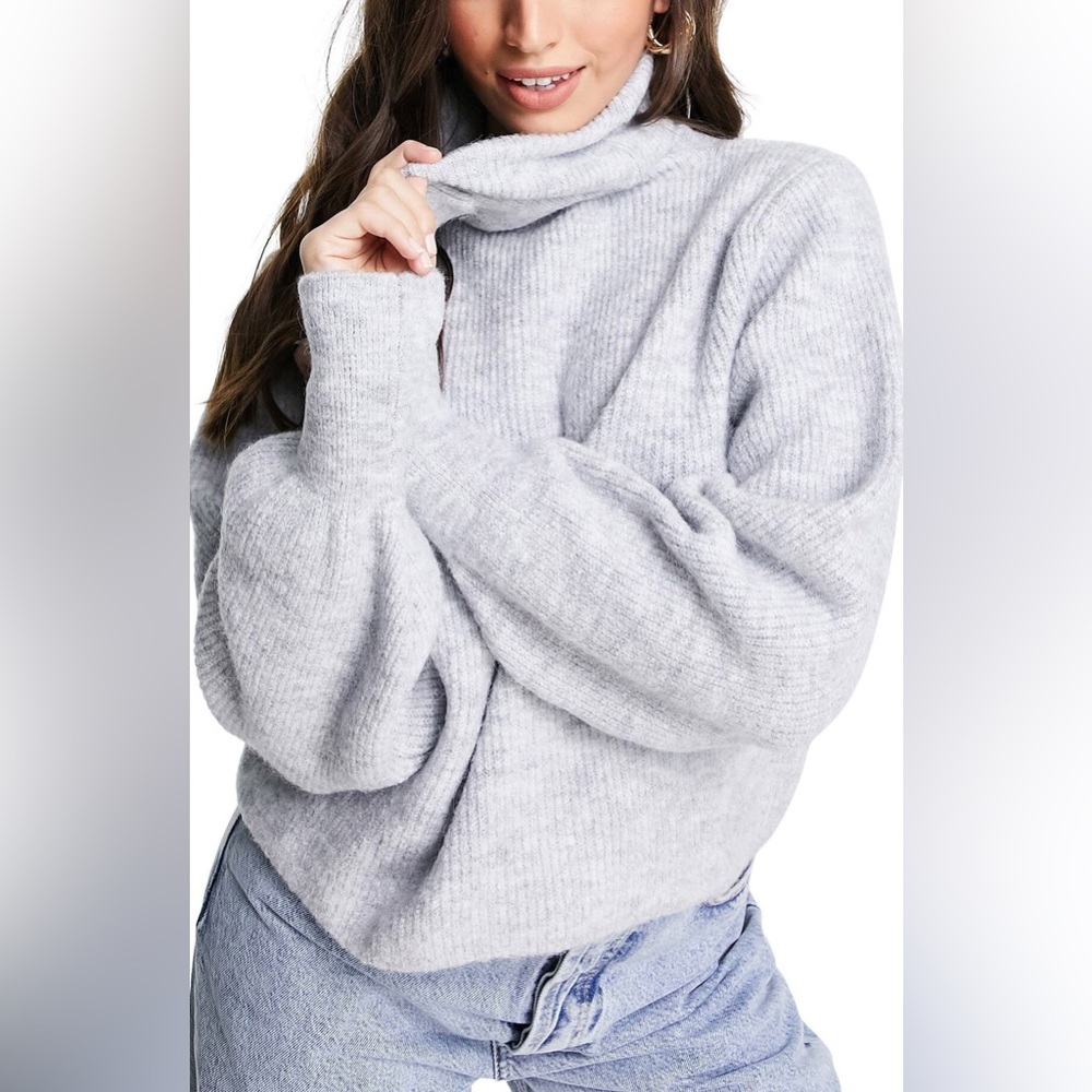 TOPSHOP Ribbed Turtleneck Sweater In Light Grey New